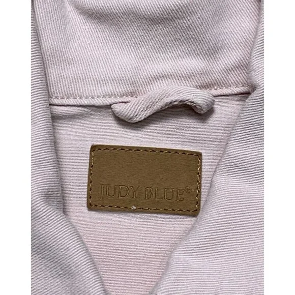 Judy Blue Womens Pink Denim Jacket Size S Distressed Hem Button Up Pockets - Picture 9 of 16